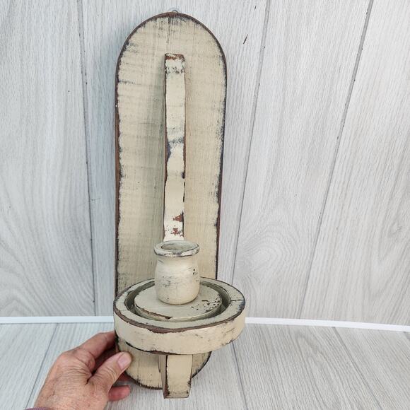 Homemade 15" Privative Wall Sconce Wood Taper Candle Gray Distressed Farmhouse - Picture 1 of 8